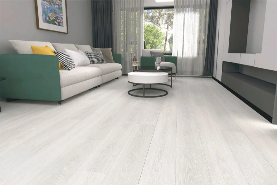 Modern living room with light wood SPC flooring in Malaysia, featuring durable waterproof flooring for home interiors