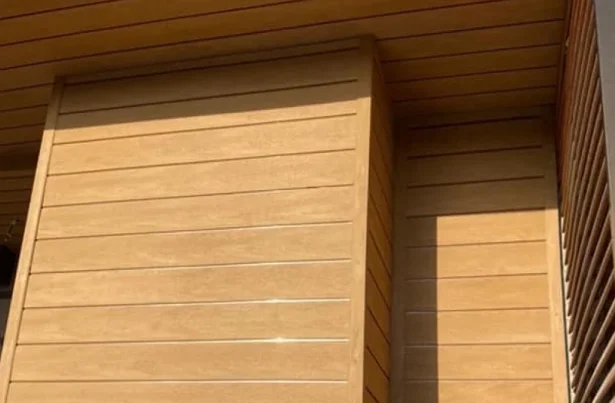 Direct showcase of timber composite wood wall cladding used as the outdoor wallpaper